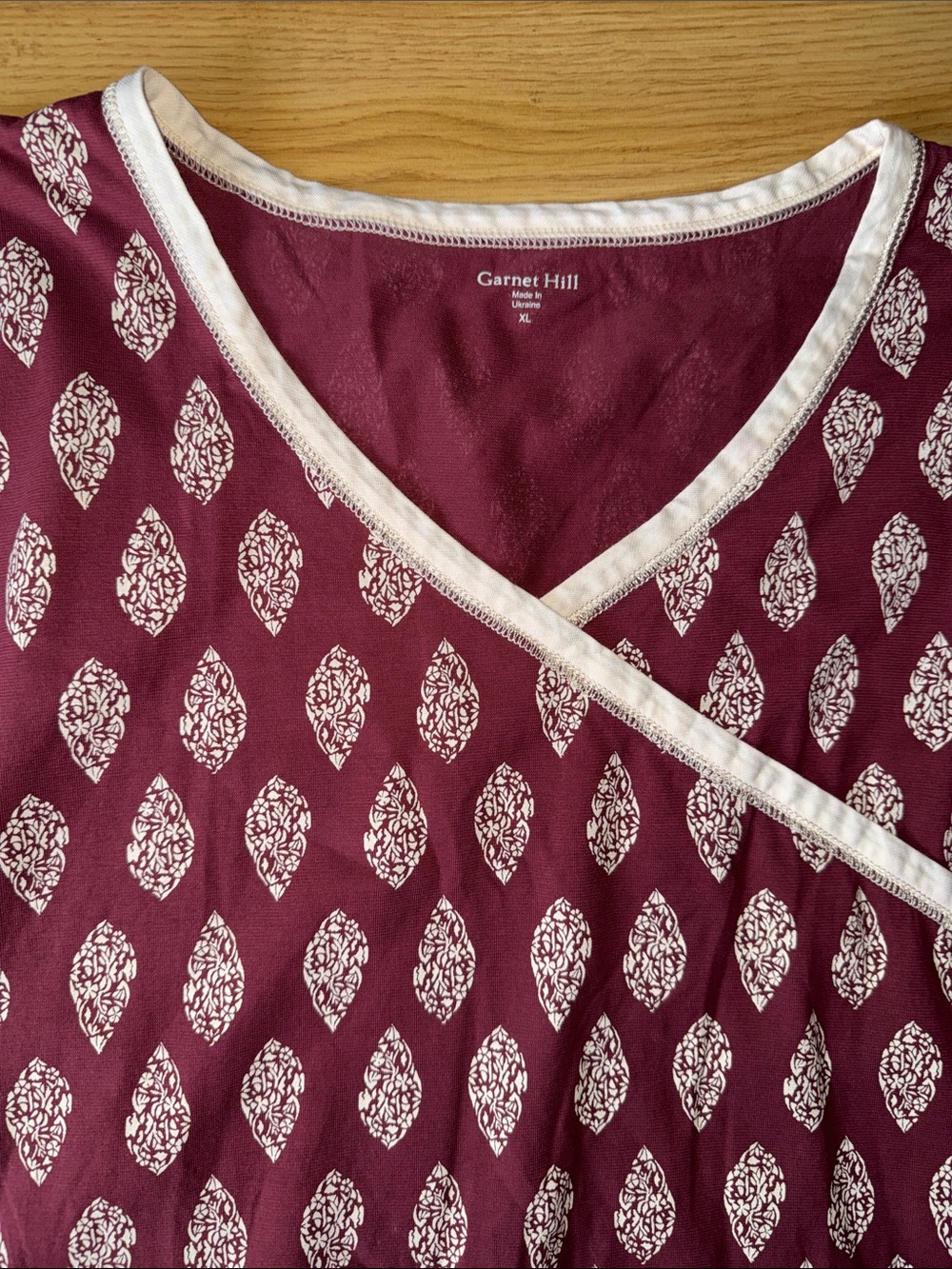 Garnet Hill Size XL Burgundy Cream organic cotton Nightgown sleepwear - Picture 9 of 10
